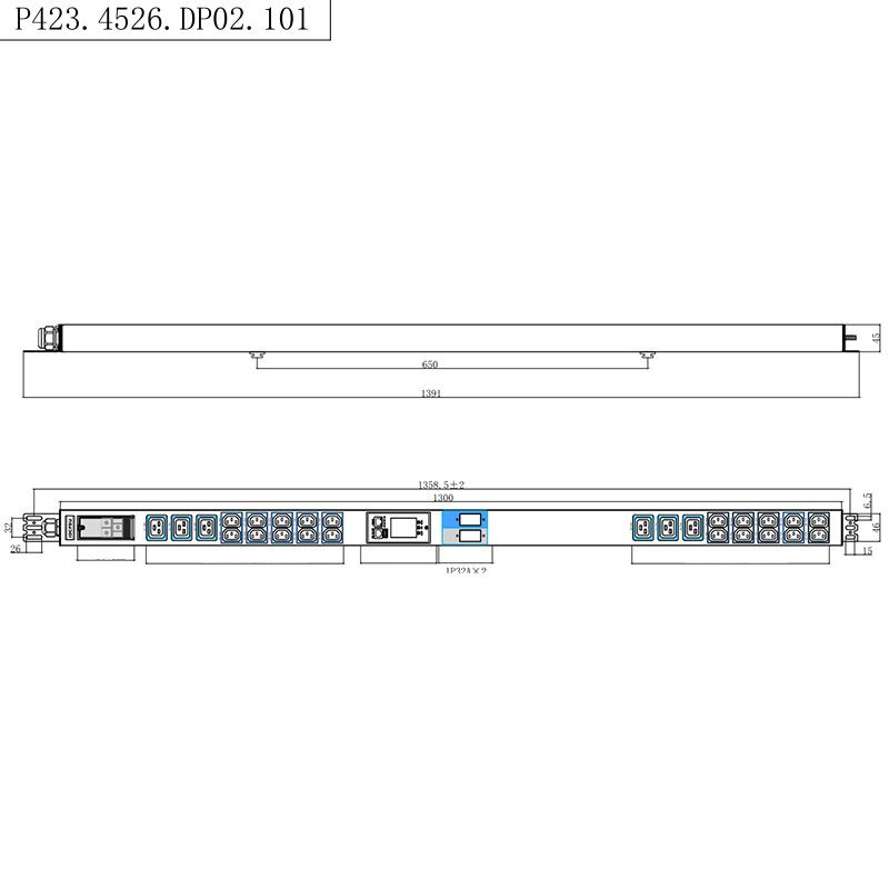 TCP/IP Intelligent Rek PDU 26 Uitgangen IEC C13 /C19 1.5U Vloeibare magnetische stroomonderbreker Verticaal