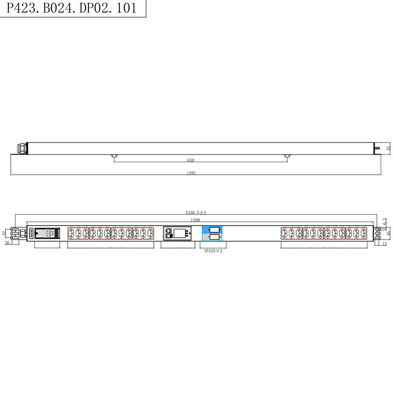 Brazilië Sockets 24 Outlets 1.5U Vloeibare magnetische stroomonderbreker Verticale TCP/IP smart Rack PDU