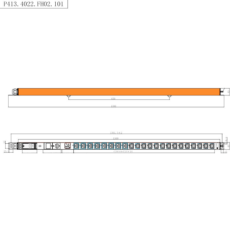 22 uitgangen IEC C13 IEC C19 1,5U overspanningsbeveiliging PDU Verticale installatie Hot-swappable RS485 uitgerust met meter rack-PDU