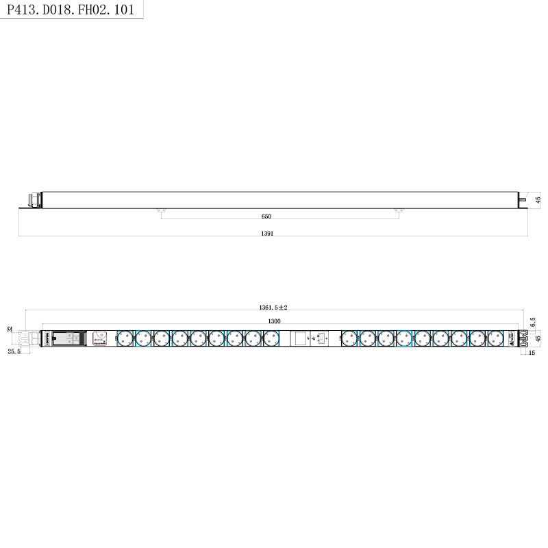 18 stopcontacten Duitsland 1U overspanningsbeveiliging Hot-swappable RS485 rack-PDU met meter